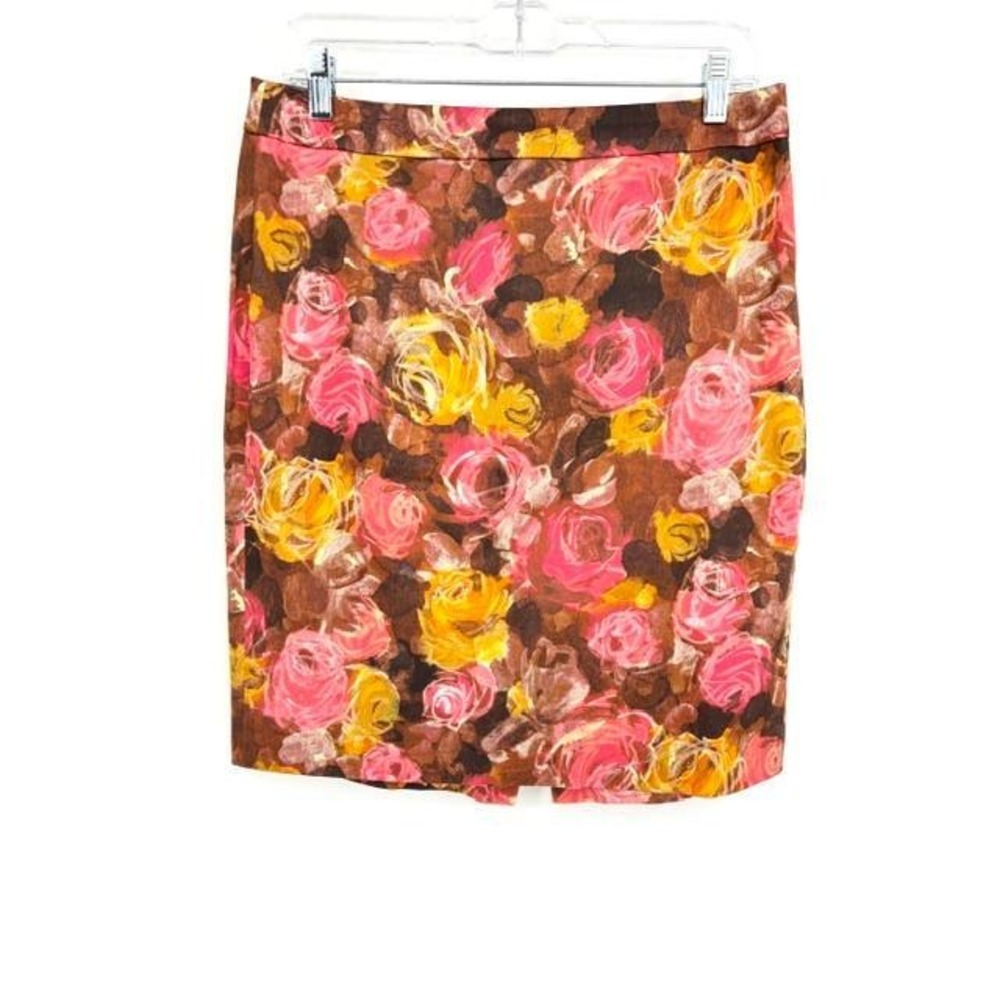 J Crew Watercolor Rose Pencil Skirt Size‎ 6 Stretch Modest Pretty Chic Painting